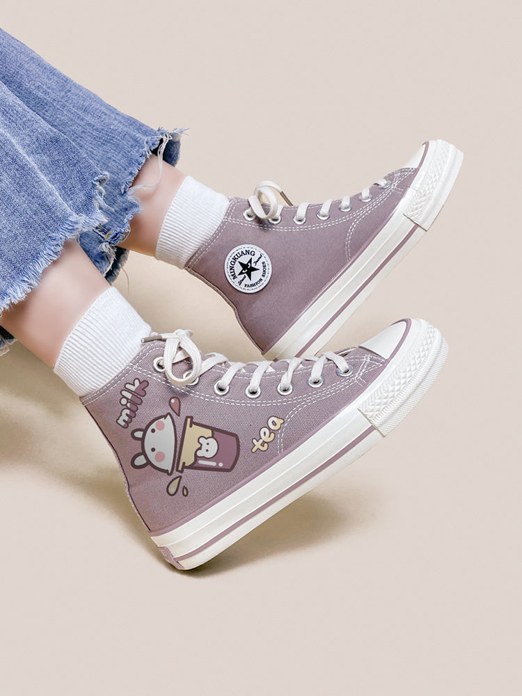 Korean Style Ins Cute Printed Canvas Shoes Women's High Top