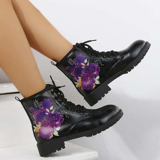Autumn Casual Lace Up Ankle Boots Round Head Chunky Heel Boots - EnigmaParis