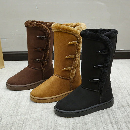 Cotton Shoes Thickened Mid-top Snow Boots Middle Tube Leather Boots - EnigmaParis