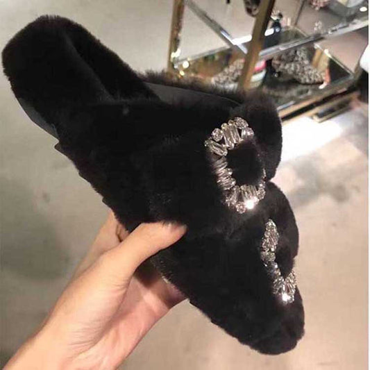 Women's Fashion Leather Rhinestone Square Buckle Flat Sandals