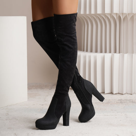 New Long Boots For Women Elastic Suede High Square Heel Over-the-knee Boots Fashion Party Shoes Winter - EnigmaParis
