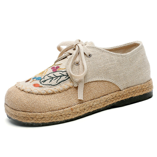 Ethnic Embroidered Lace-up Cotton Linen Shoes