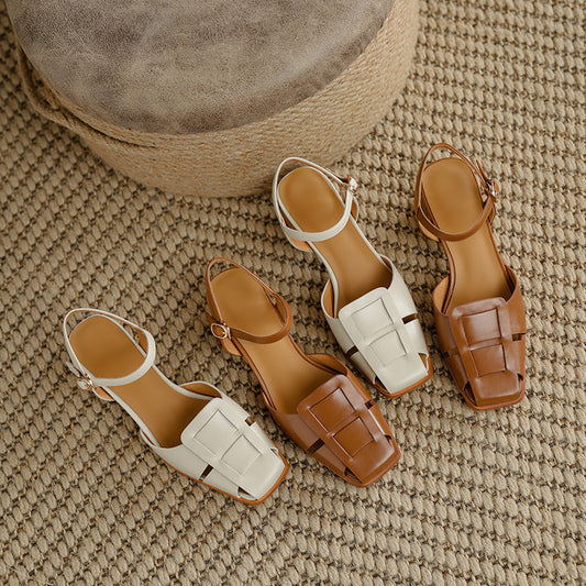 Simple Square Toe Mid-heel Women's Shoes