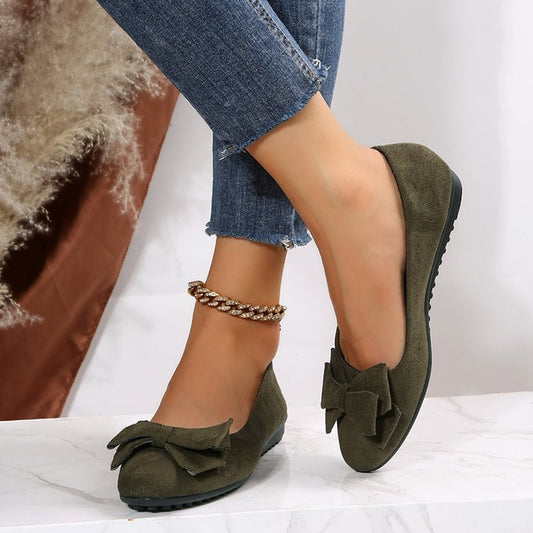 Rubber Plus Size Flat Casual Shoes Women Suede Bow Round Head Gommino - EnigmaParis