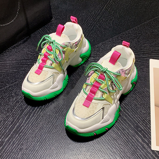 Korean Style Mesh Breathable Casual Daddy Shoes - Four Seasons Comfortable Sneakers.