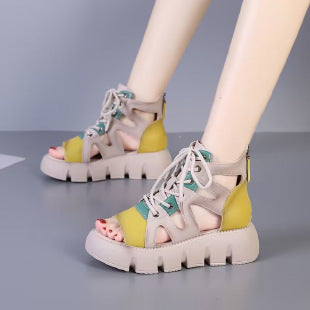 Stylish Retro Platform Sandal Boots: Lace-Up, Breathable, and Fashionable - EnigmaParis