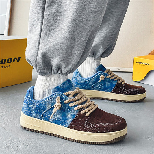 Men's Leisure Denim Board Shoes - Lace-up Flats for Skateboarding