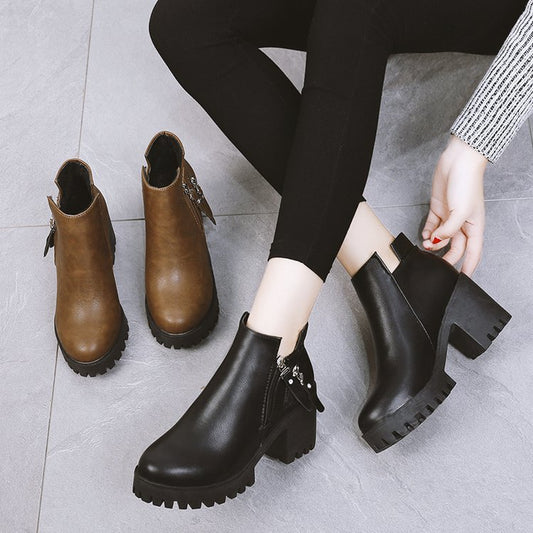 Fashionable Chunky Heel Platform Booties Women - EnigmaParis