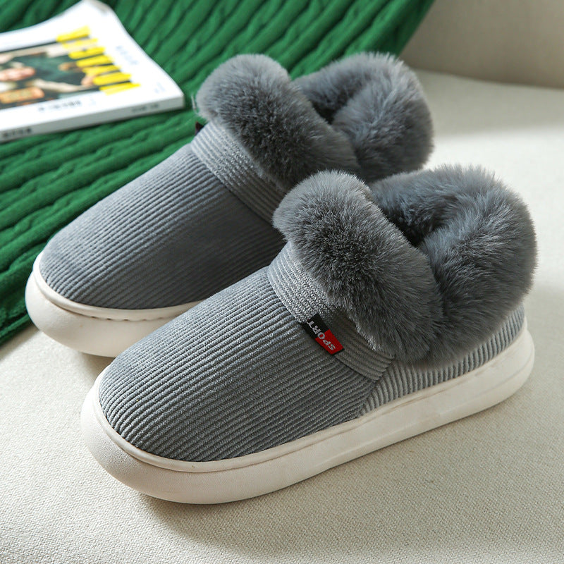 Winter Plush Cotton Shoes For Men And Women Cozy Fluffy Corduroy House Slippers Warm Slip On Fleece House Shoes - EnigmaParis