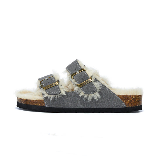 Cork Slippers | Flat-Bottomed Footwear - Autumn & Winter Plush Cork Slippers | Enigma Paris - EnigmaParis