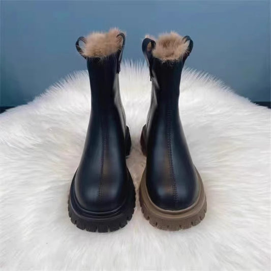 Fleece-lined Thick Northeast China Cotton Shoes Thick Bottom Non-slip Snow Boots Smoke Pipe Ankle Boots - EnigmaParis