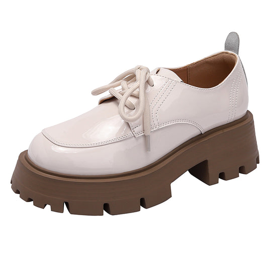 Women's British Style Small Leather Lace-Up Shoes - Elegant and Comfortable - EnigmaParis