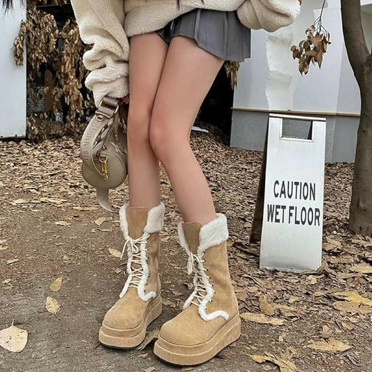Women's Fashion Casual Simple Warm Platform Snow Boots.