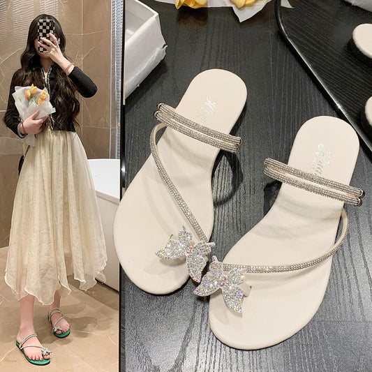 Stylish Plus Size Rhinestone Sandals: Bow Toe Covering, Fashionable Outer Wear - EnigmaParis