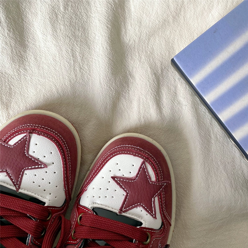 Small Group Wine Red Star Women's American Retro Board Shoes - EnigmaParis