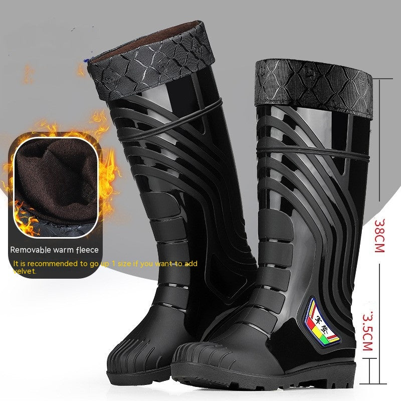 Mid-calf Rubber Fashion Rain Boots Men's Outdoor Fleece-lined - EnigmaParis