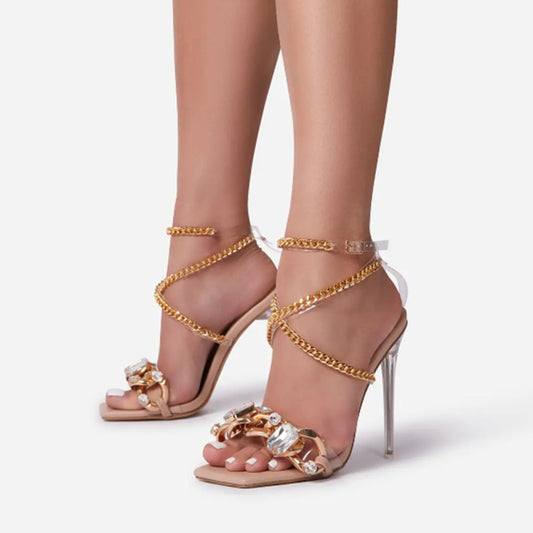 Women's New Square Head Snake Print Sandals