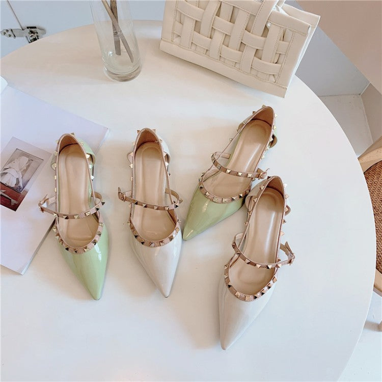 Chic Baotou Fairy Sandals - Fashion Rivets, Summer Flat Patent Leather, Casual Comfort, Green