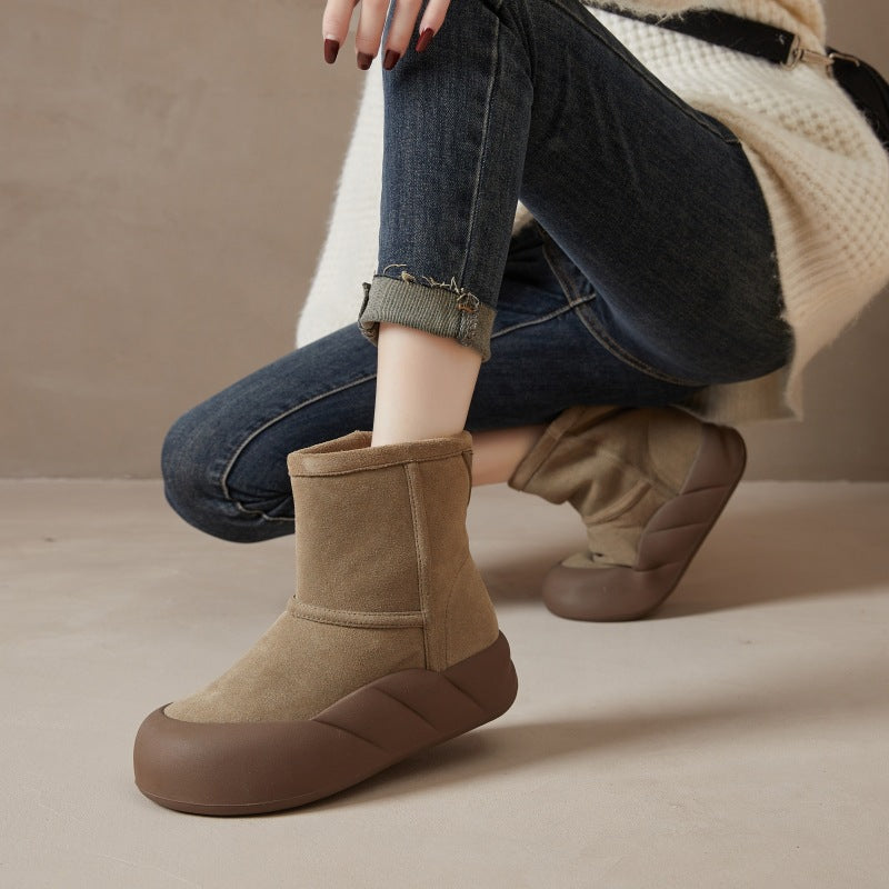 Mid-calf Length Snow Boots Female Fleece Lined Padded Warm Keeping - EnigmaParis
