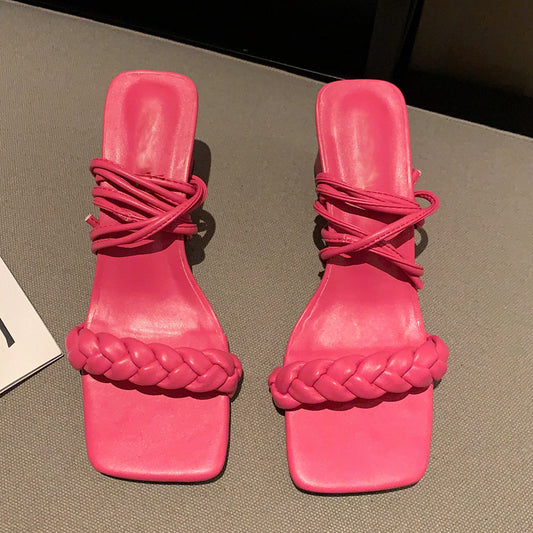 Candy Cross Strap Square Woven Sandals