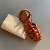 Lammfell Handgewebte Zehensandalen Damen Flache Sohle