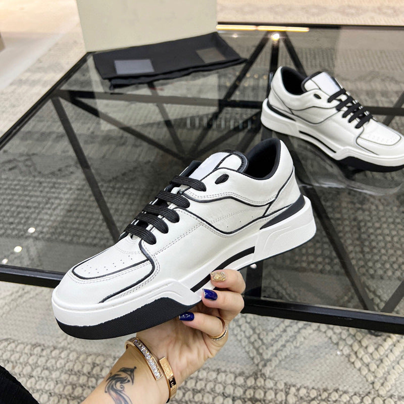Trendy Breathable Leather Casual Men's Top Layer Cowhide Winter Lace-up Fashion Sneakers Comfortable