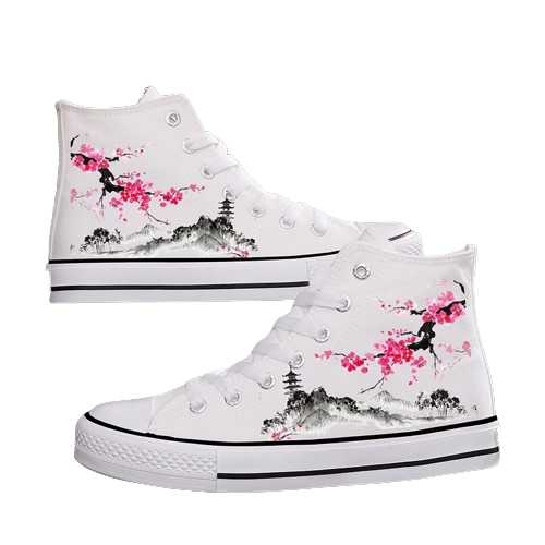 Ink Bamboo High-Top Canvas Sneakers - Couples' Ethnic Leisure Shoes