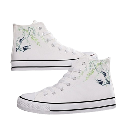 Ink Bamboo High-Top Canvas Sneakers - Couples' Ethnic Leisure Shoes