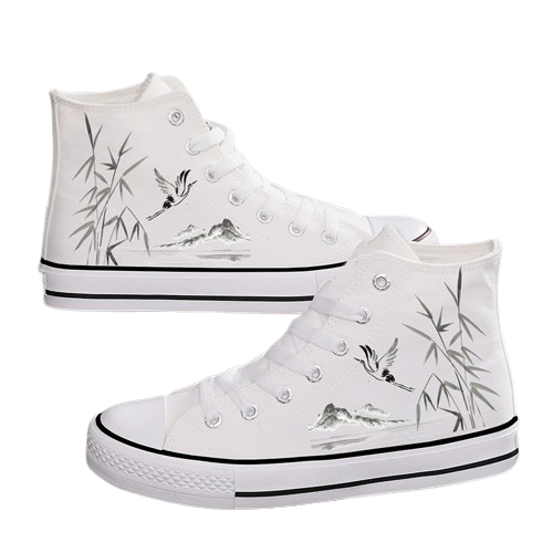 Ink Bamboo High-Top Canvas Sneakers - Couples' Ethnic Leisure Shoes