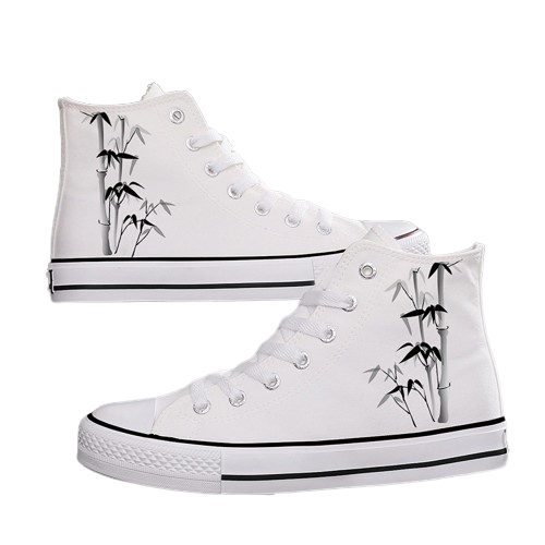 Ink Bamboo High-Top Canvas Sneakers - Couples' Ethnic Leisure Shoes