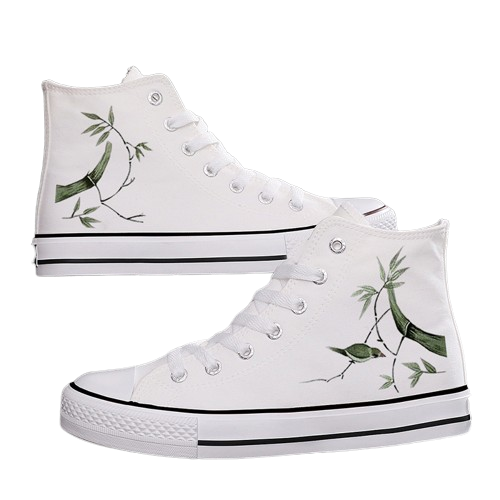 Ink Bamboo High-Top Canvas Sneakers - Couples' Ethnic Leisure Shoes