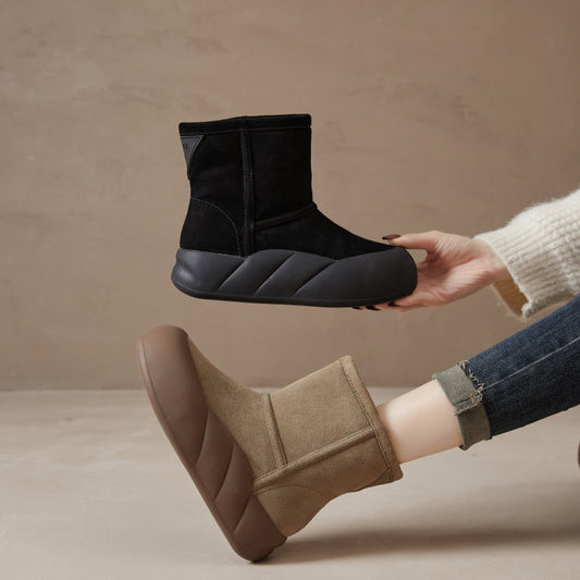 Mid-calf Length Snow Boots Female Fleece Lined Padded Warm Keeping - EnigmaParis