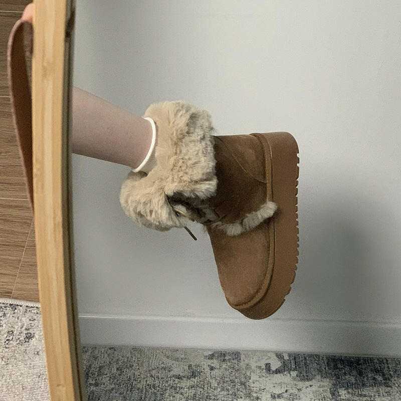 Women's Fashion Brown Warm Slugged Bottom Snow Boots.