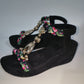 Women'S Bohemian Style Gemstone Embellished Wedge Sandals - Elegant Black T-Strap Open-Toe High Heel with Floral Accents, Comfortable Ankle Strap, Perfect for Beach Parties and Daily Outings, Beach Party Shoes|Bohemian Sandal