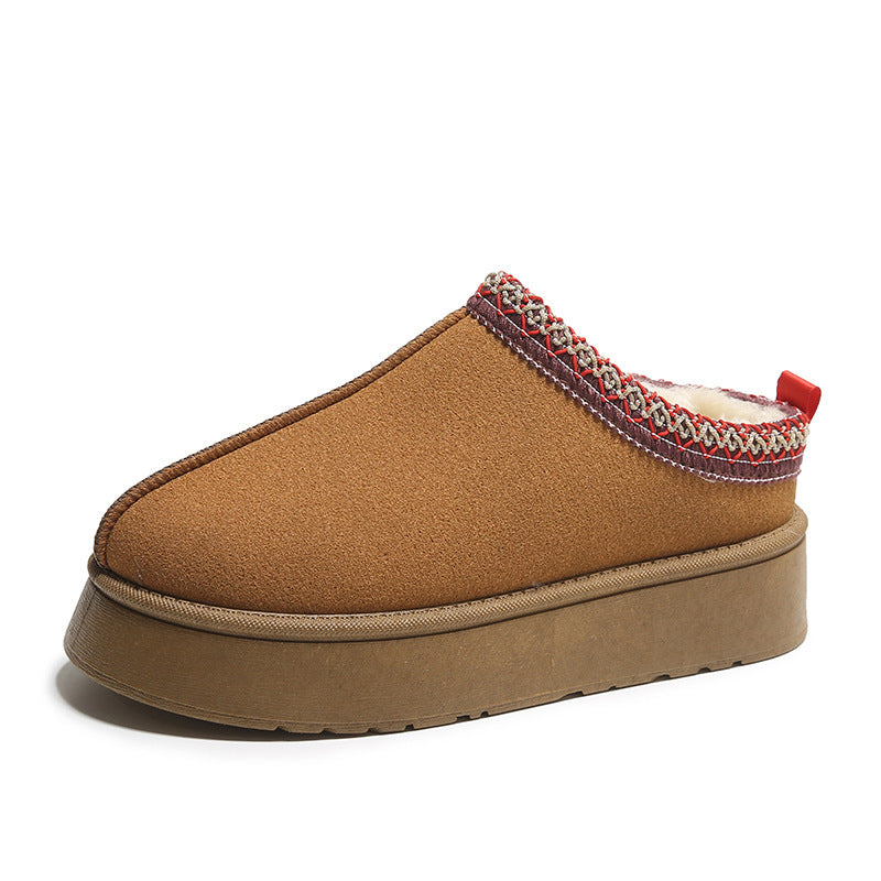 Women's Snow Boots Winter Fleece-lined Warm Slugged Bottom Heel-free Toe Cap Fluffy Cotton Shoes.
