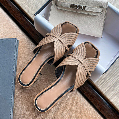 Women's Fashion Chunky Heel Leather Sandals