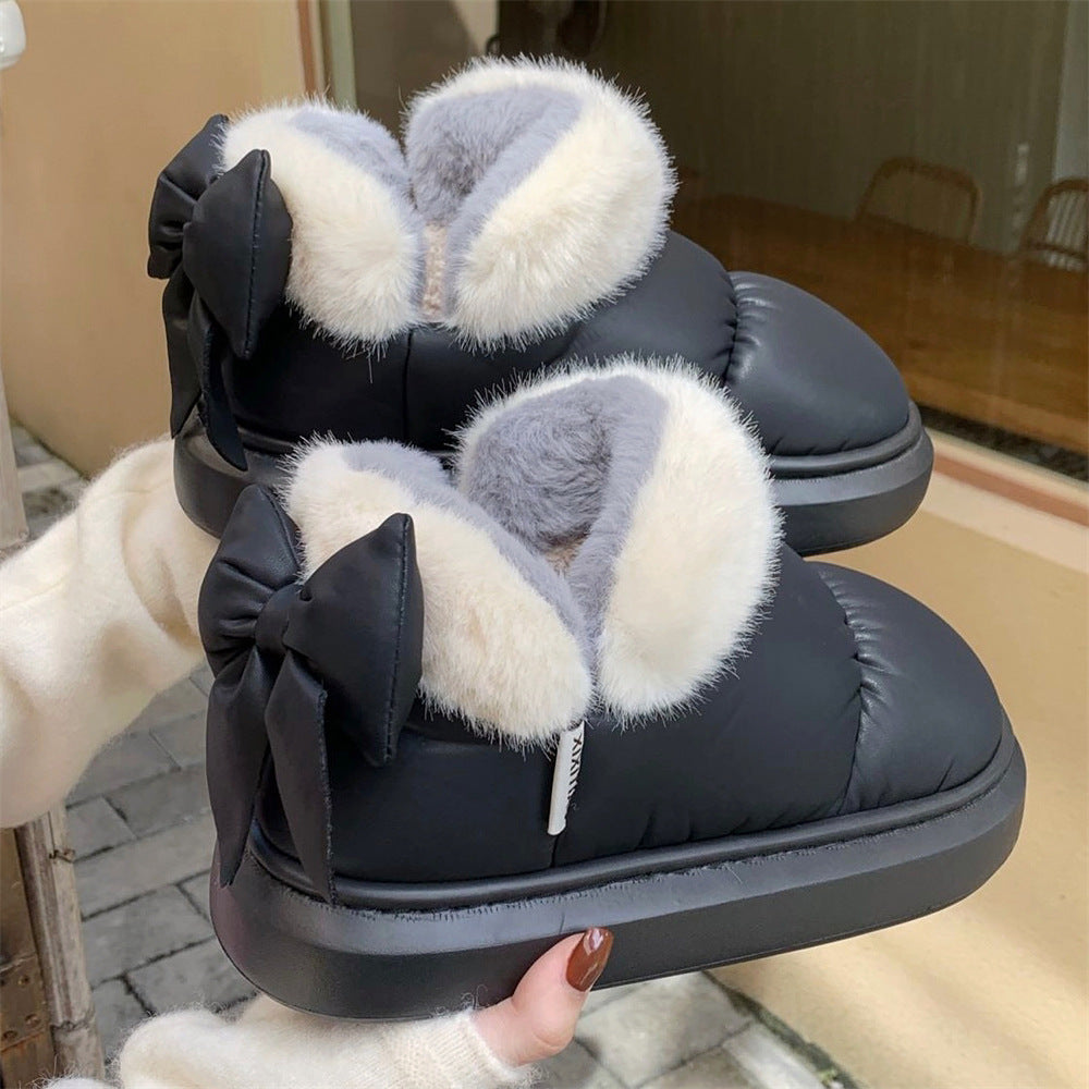 Winter Cute Bow Warm With Velvet Men And Women Creativity New Waterproof Boot.