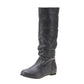Women's High Cylinder Flat Boots - Round Toe Slip-on Slimming Footwear.