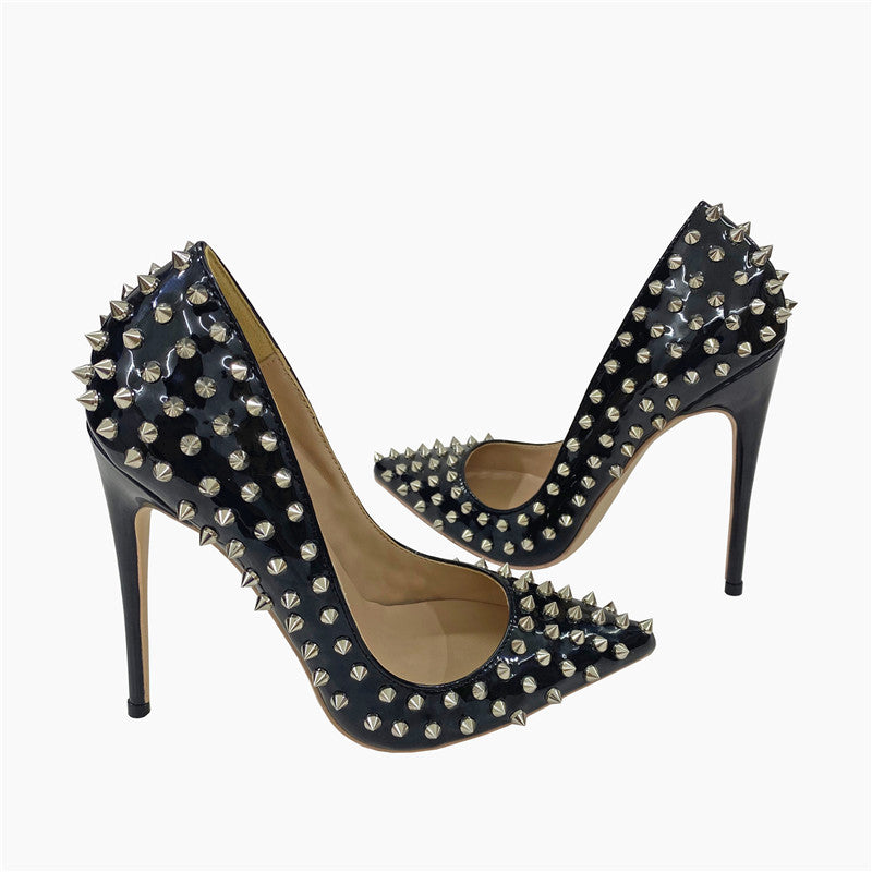 Rivet High Heels Pointed Stiletto Low-cut Shoes - EnigmaParis