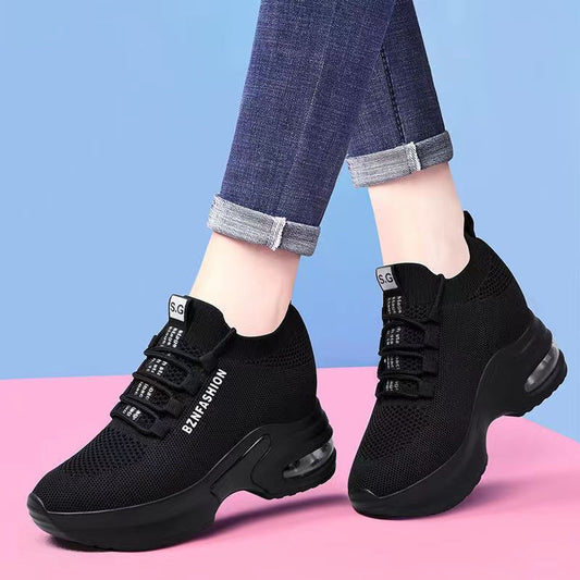 Women's Height Increasing Fly Woven Mesh Dad Shoes with Air Cushion - Comfortable and Stylish Footwear.