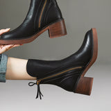 Thick Heel Brown Ankle Boots British Style Handsome.