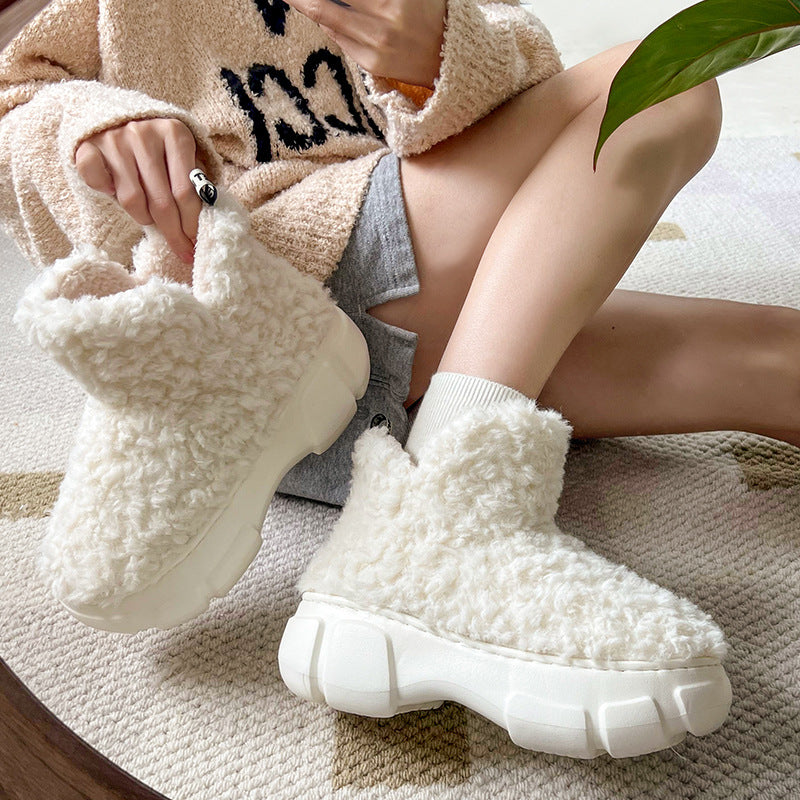 Winter Cashmere Snown Boots With 6cm Platform Warm Plus Velvet High-top Fleece Cotton Shoes Women Outdoor Indoor House Plush Shoes - EnigmaParis