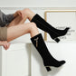 Women's Suede Boots with Metal Rhinestone Pendant - Stylish High Heel Footwear for All Sizes.