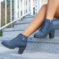 Fashoin Leopard Print Ankle Boots Winter Square Heel Suede Lace-up Zip Boots Women Casual Versatile Shoes Autumn And Winter - EnigmaParis