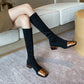 Women's Mid Heel Stitching Knee Boots Chunky Heel Women.