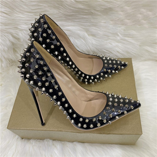 Rivet High Heels Pointed Stiletto Low-cut Shoes - EnigmaParis