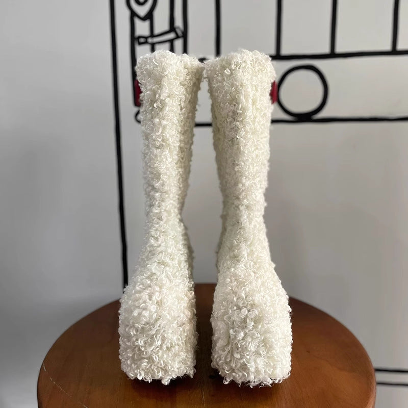 Bow Thick Bottom Lamb Wool Boots Women - EnigmaParis