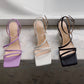 Square-headed fairy sandals with stiletto heels
