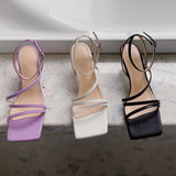 Square-headed fairy sandals with stiletto heels