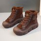 Lace-up High-top Flat Shoes For Women Winter Warm Cashmere Snow Boots Fashion Street Campus Students Height Increasing Shoes - EnigmaParis